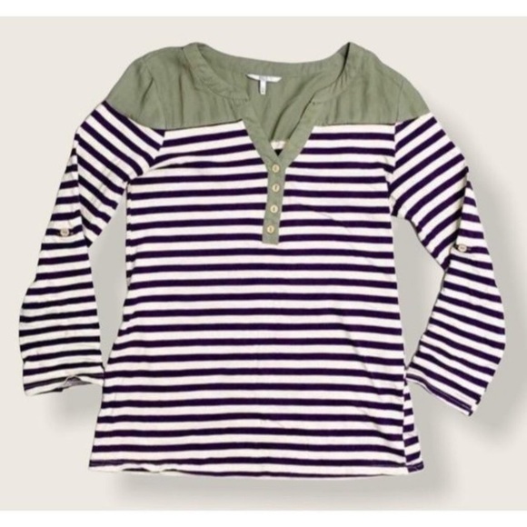 BKE Striped Henley Olive & Deep Purple Size Small - Picture 1 of 7
